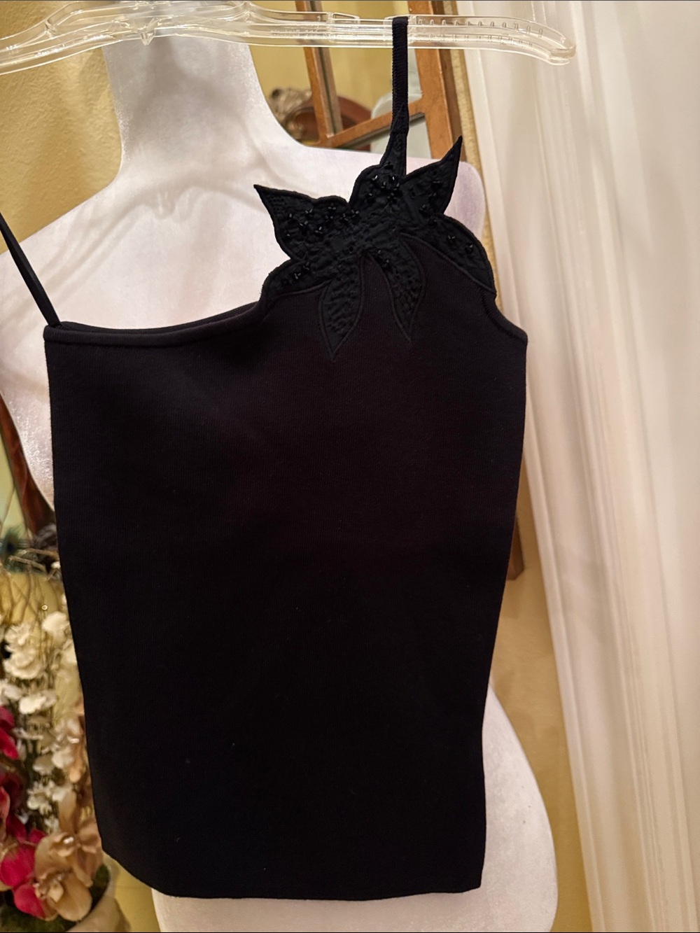Urchin Black One-Shoulder Embellished Silk- Stretch Knit Tank Top XS NWOT